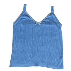 BCBGMaxazria blue ribbed tank top with bow size large